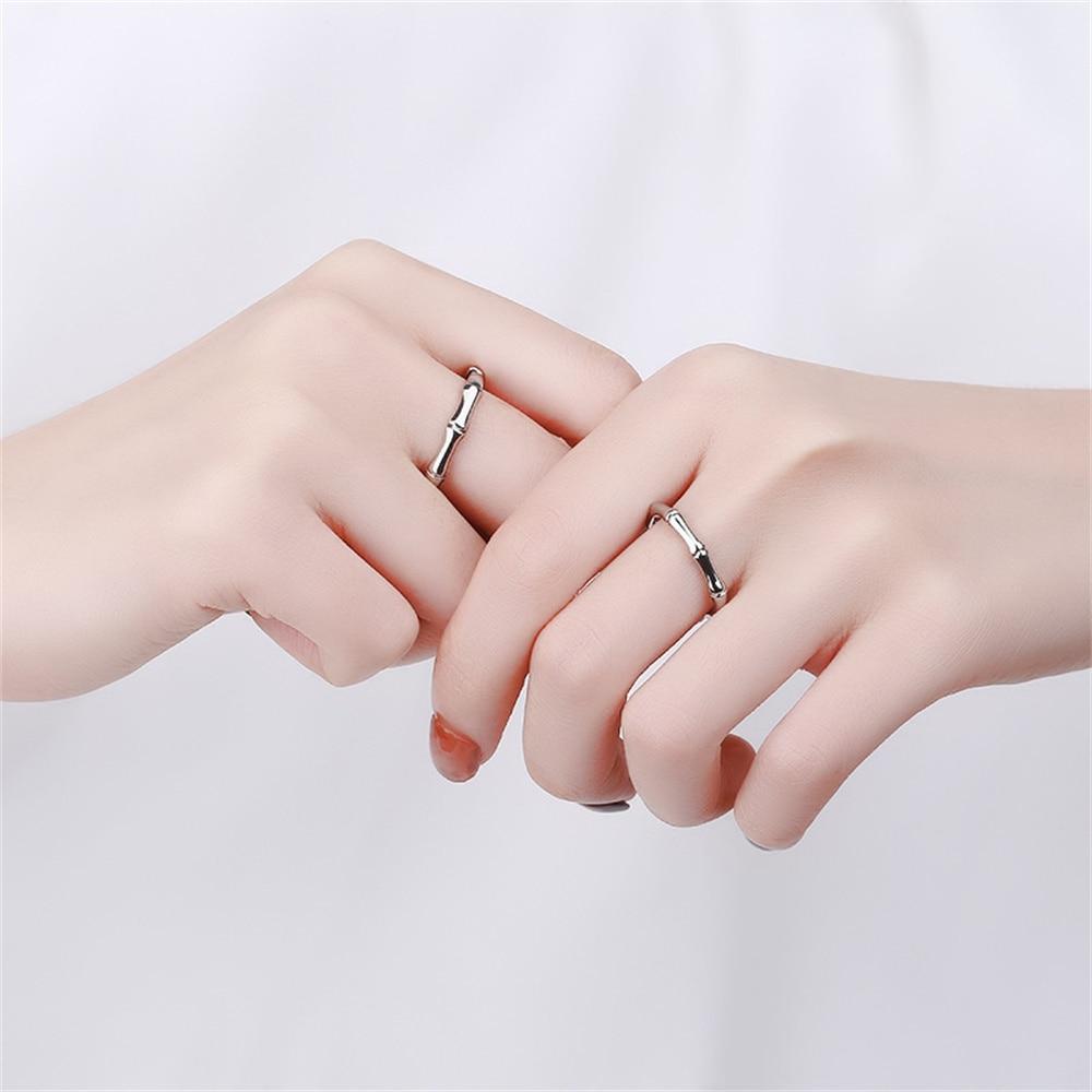 925 Silver Bamboo Love Lovers Ring A Pair Men Women Opening Simple Stylish Jewelry Rings Birthday Anniversary Gift