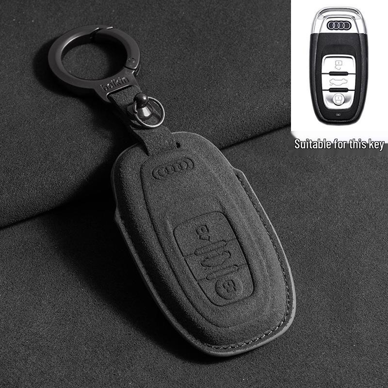 Wildleder Schlüsselhülle für neue Modelle A4L, A6L, A3, A5, A7, Q2L, Q5L, Q3, Q6, Q7, Q8e mit Schlüsseltasche & Kette