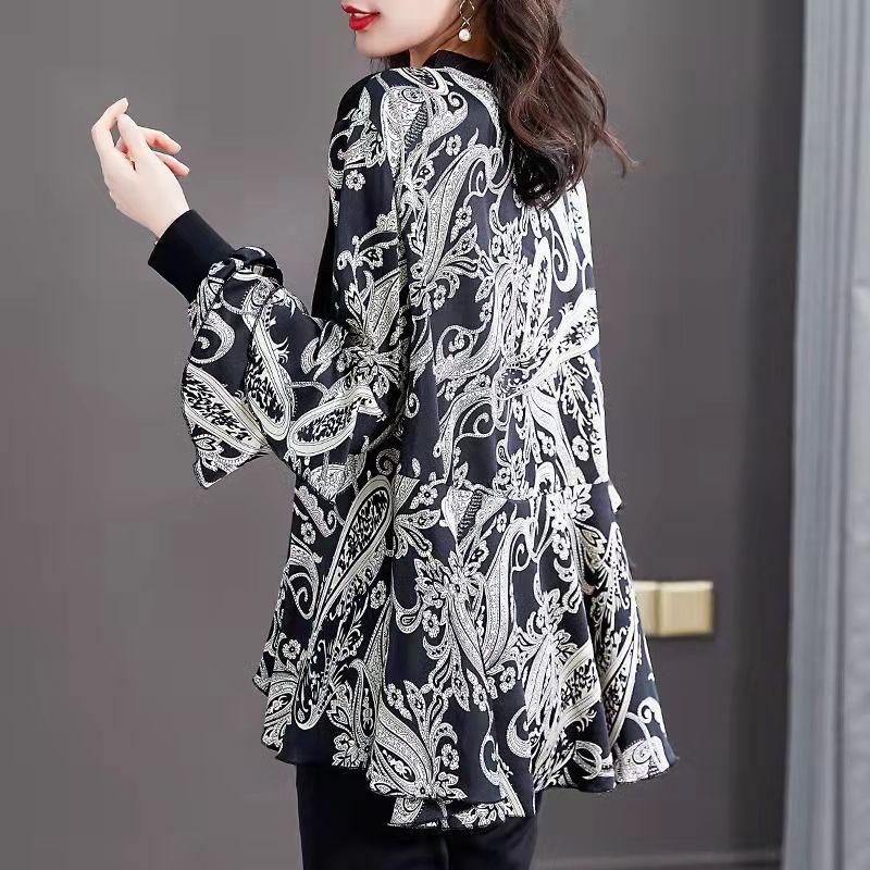 Casual Fashion O-nechk Loose Long Sleeved T-shirts Patchwork Print All-match Trend Spring Autumn Women's