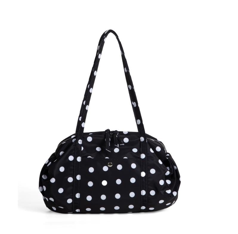 

Sweet Cute Polka Dot Handbag Women Large Capacity Nylon Lightweight Shoulder Bags Ladies Short Trip Sports Storage Underarm Bag 30x23x7cm чёрный
