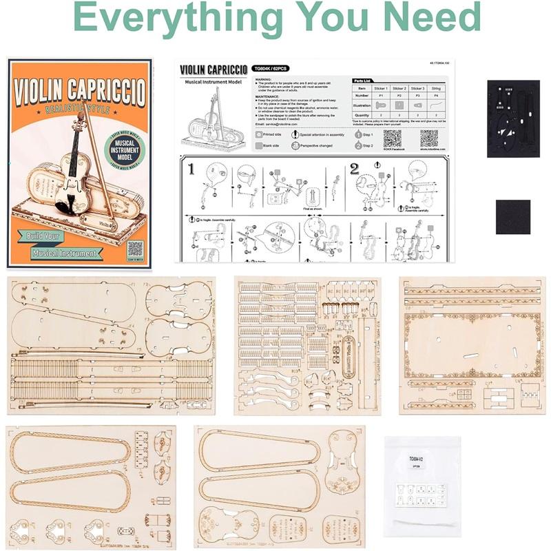 3D Holzpuzzle Violine Capriccio Modell DIY Dekoration Geschenke für Jungen & Mädchen Bausätze Spielzeug Musikalische Bausteine