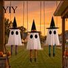 Decorative Gauze Ghost Set Halloween Hanging Swinging Decoration, Spooky Light Up Swing Purple Green Orange Party Decor with Witch Hat for Outdoor