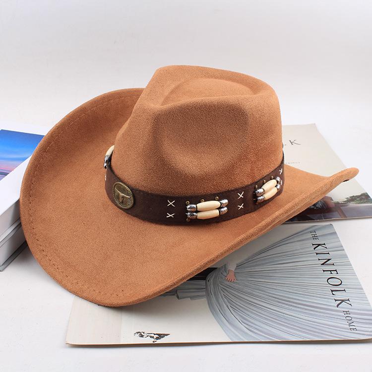 Western Cowboy Style Tibetan Bull Head Accessories Fashion Top Hat Autumn/Winter New Collection Deer Skin Velvet Large Edge Riding Hat