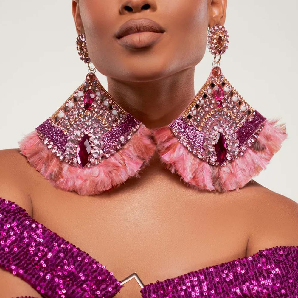 

Stonefans Pink Exaggerated Sector Earrings Prom Accessories Club Statement Large Temperament Hanging Earrings Decoration Jewelry golden