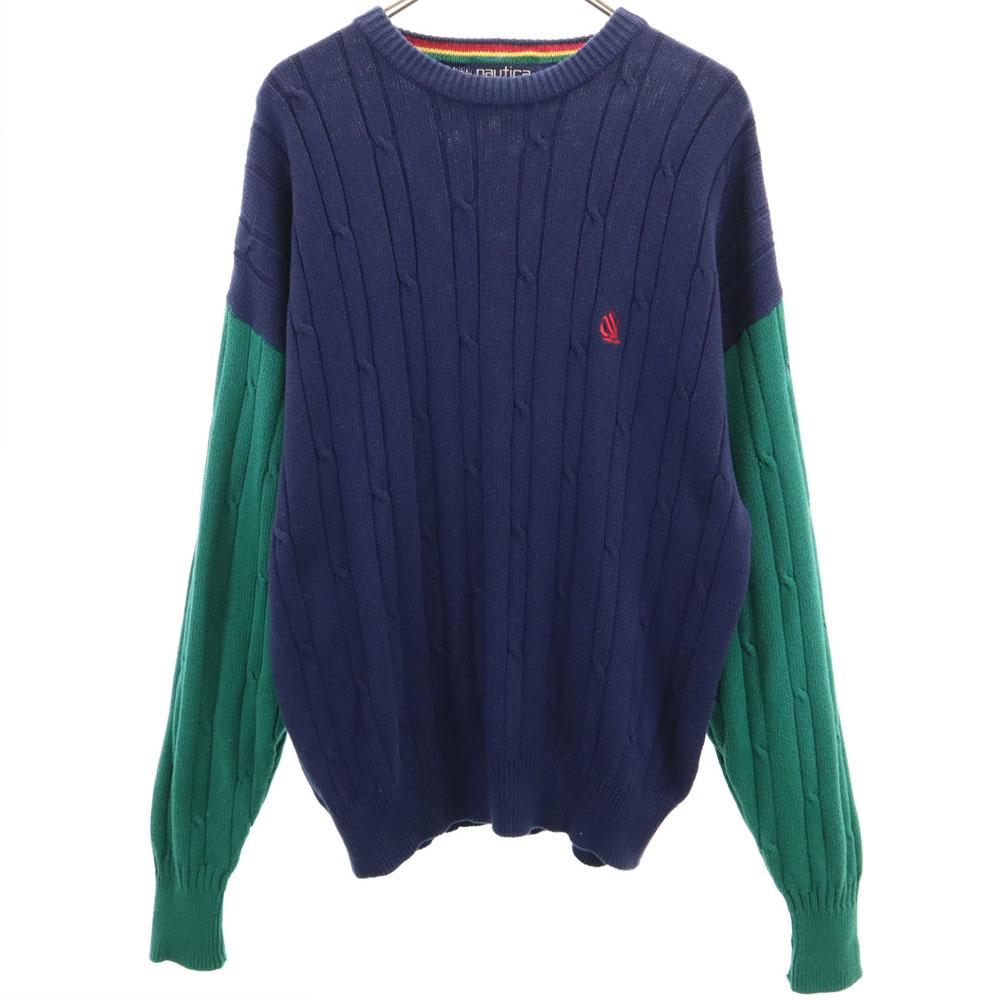NAUTICA 90s Cotton Old By color Long sleeve sweater M Navy knit Men's Used