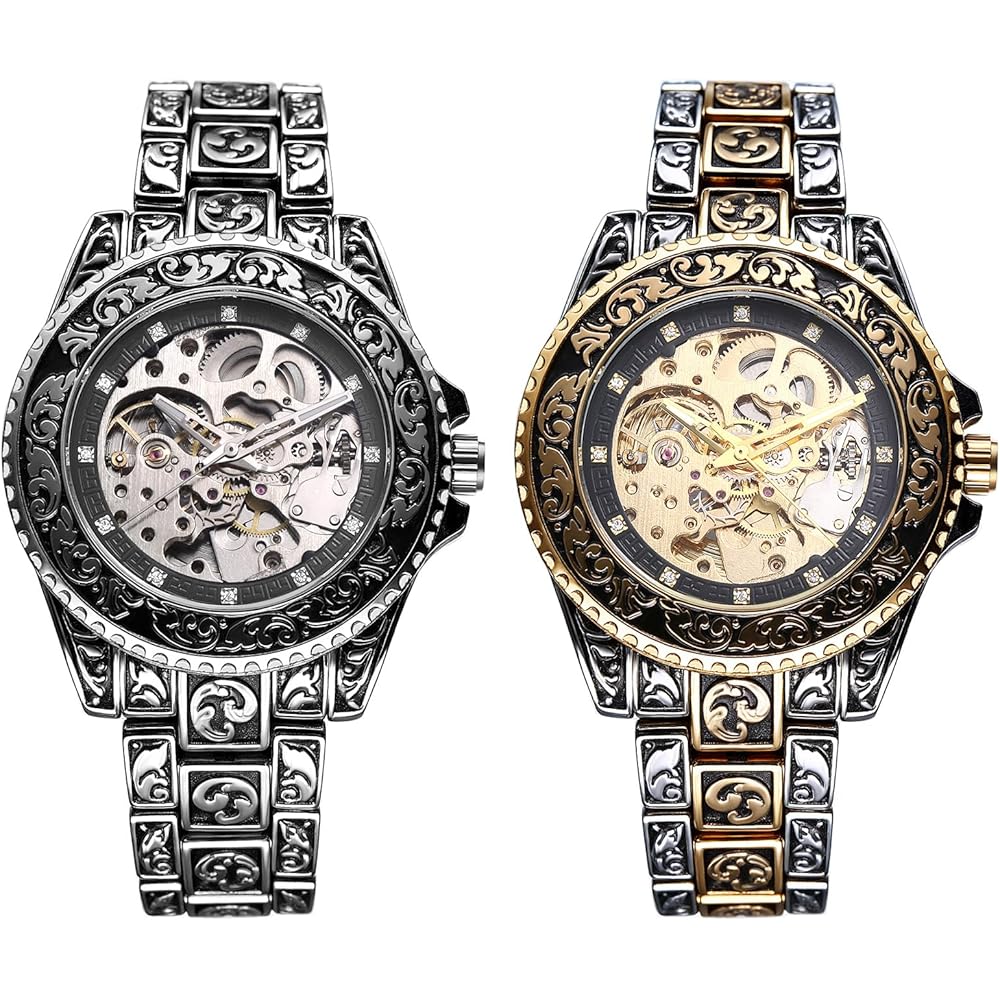 Steampunk Men's Automatic Watch Gold Stainless Steel Vintage Classic Fashion Gift