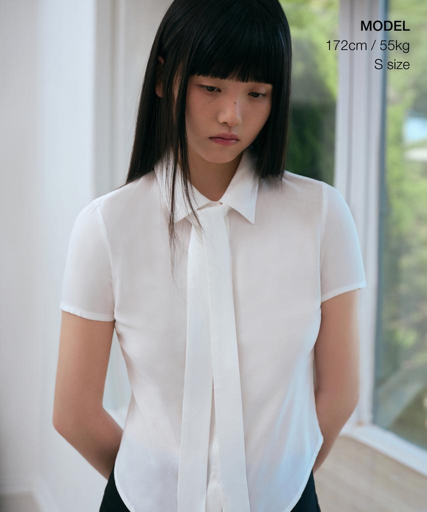 MUSINSA STANDARD WOMAN Women'S Slim Fit Tie Short Sleeve Blouse [Ivory]