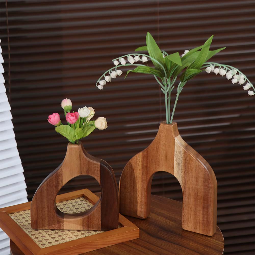 Simple Style Flower Container Solid Wood Floral Arrangement Vase Nordic Style Vase  Homestay Decor