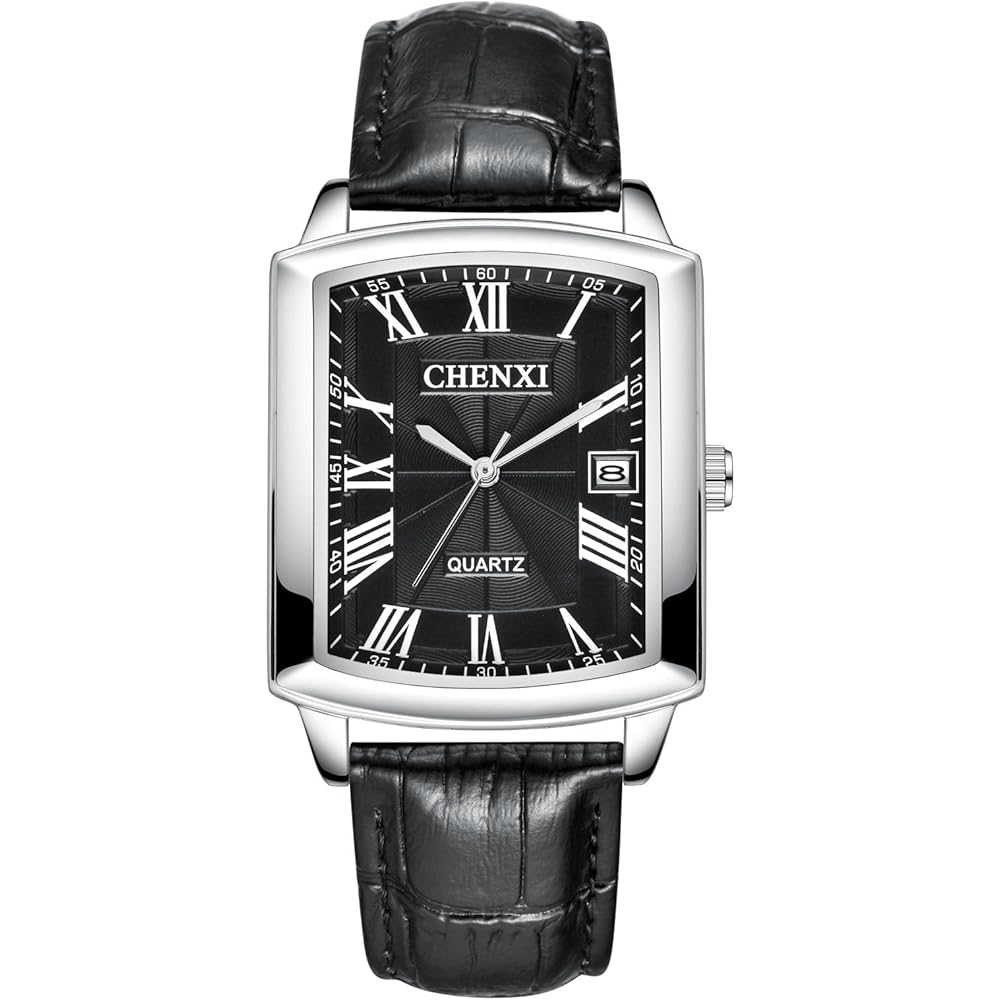 Men s Analog Quartz Watch Black Leather Strap Calendar Waterproof Antique Square Design Fashion Accessory