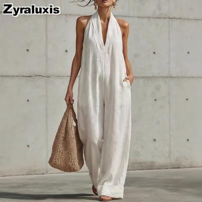 New Summer Cotton Linen Casual Elegant Sleeveless Jumpsuit for Women