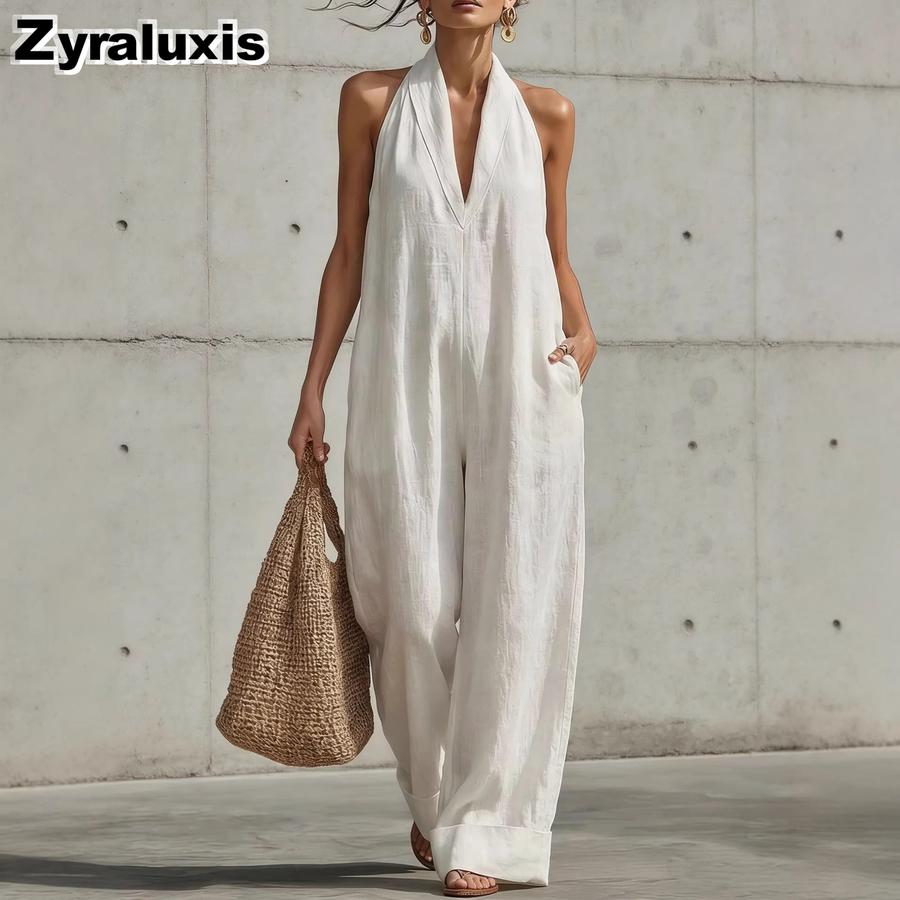 Mono Casual Elegante sin Mangas de Algodón y Lino de Verano para Mujer