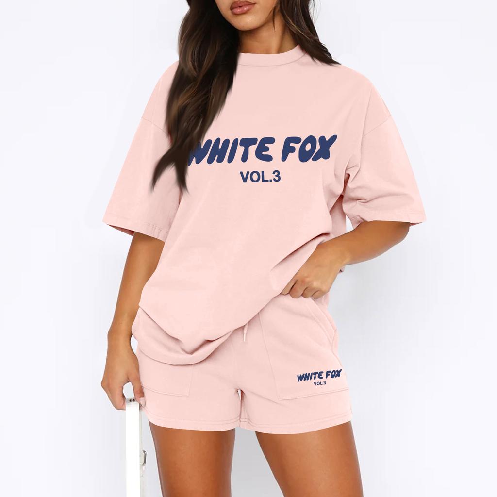 Ladies Casual Loose Letter Printed T Shirt Shorts Set