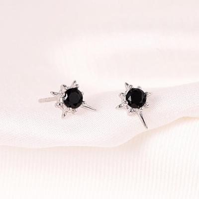 925 Sterling Silver Inset Black Zircon Star Stud Earrings Ins Style Personality Stud Earrings