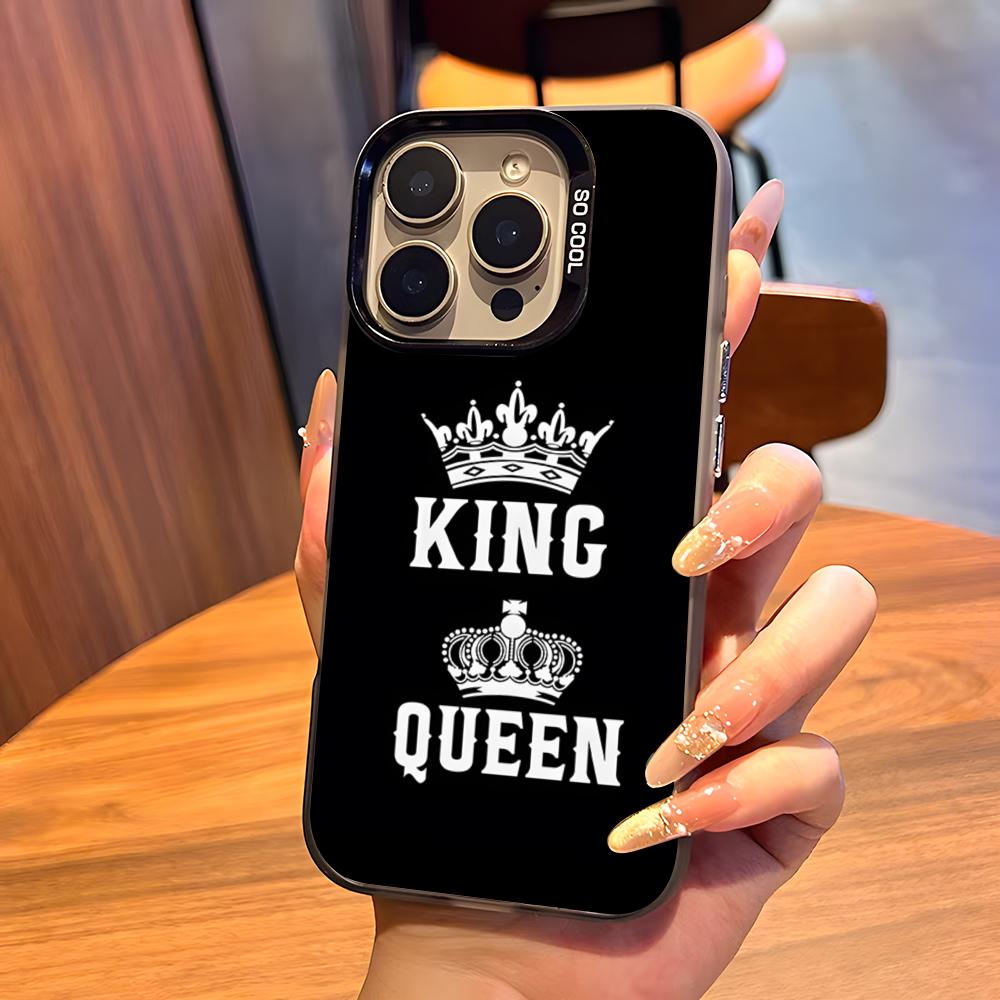 KING Queen Crown Letter Phone Case For IPhone17 Air 16 15 14 Plus 13 12 11 Pro 7 8 XS Max XR Silver Black Bumper Case