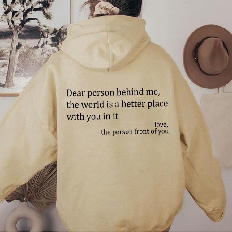 Dear Person Print Fall Winter Women Clothing Hoodies Long Sleeve Drawstring Sweatshirt