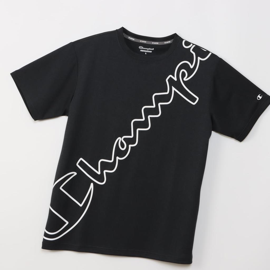 Champion Short Sleeve Crew Odor UV Graphic Logo Size L Men's T-Shirt, Neck, Antibacterial, Resistant, Quick-Drying, Protection, Print, Black,