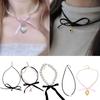 Chic Clavicle Chain Bowknot Collar Chains with Beads Multicolor Heart Pendant Necklace for Women Girls Unique Gifts
