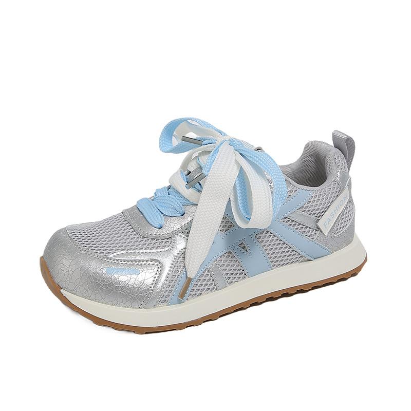 Faux leather mesh breathable moral training shoes women's 2025 spring and summer soft soles are not tired feet flat soles versatile casual Forrest 