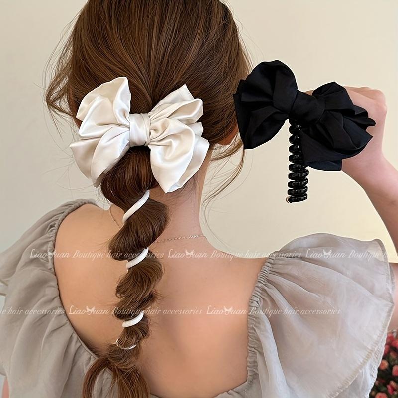 Bowknot Fabric Hair Ties for Women Elegant Minimalist Design with Bow Solid Color Telephone Cord Ponytail Holders Birthday Hair Accessory Gift Set