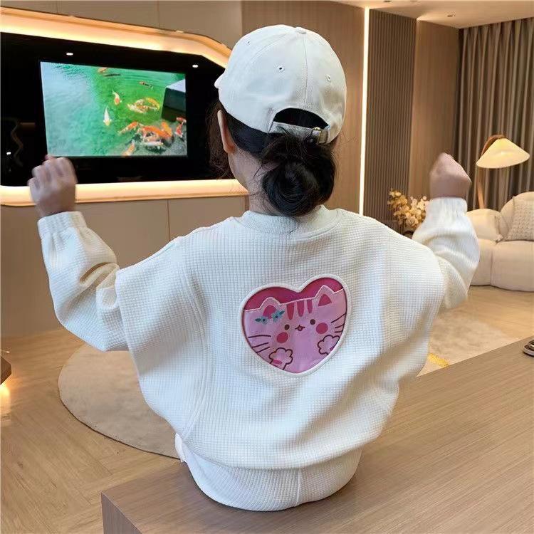 Girls' Cartoon Letter Two-Piece Set: Cute and Stylish Spring/Autumn Top & Pants for Kids