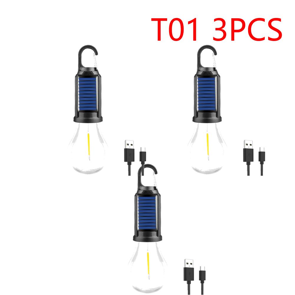 1-5PCS Solar Powered LED Camping Lamp with Hook BBQ Atmosphere Light USB Charging Portable Handheld Lamp for Outdoor Camping