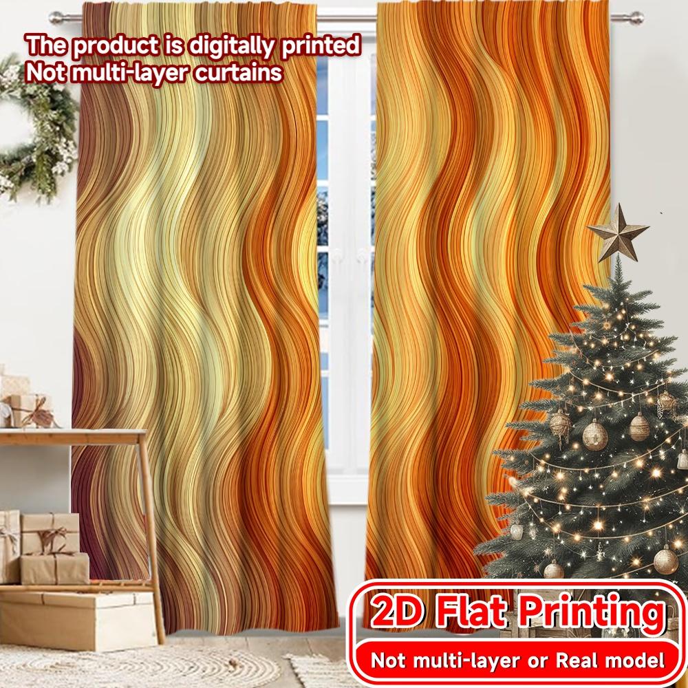 

2D FLAT PRINTING 2pcs Curtains (Without Rod) Autumn Waves Design New yearFestival Popular Curtains&Drapes Versatile Fabric 100*130 HOOK 1pcs