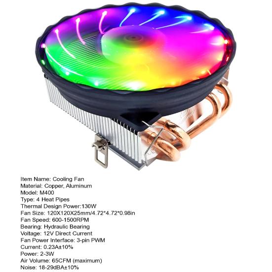 CPU Cooling Fan for LGA 2011/1200/1150 4 Heat Pipes RGB PWM Temperature
