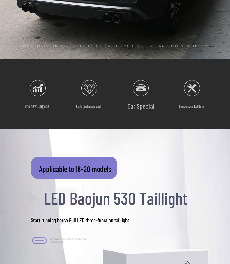 Baoyun 530 LED Tail and Brake Light for Ages 18-22 – Flowing Turn Signal, Running Horse Style