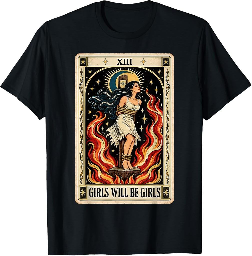 Girl Will Be Girls Witch Cigarette Burning Tarot Card Occult T-Shirt