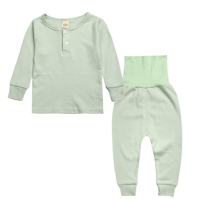 Spring & Autumn Kids' Pajamas: Solid Color High-Waist Long Johns Set for Small & Medium Children
