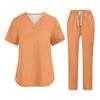 Soild Scrub Working Uniform Suit For Women's Cross V-Neck Short Sleeve Fun T-Shirts Workwear Tee With Pockets
