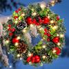 Christmas Wreath Decoration Pine Needles, Pinecones, Red Berries Door Hanging Holiday Atmosphere Decorative Accent