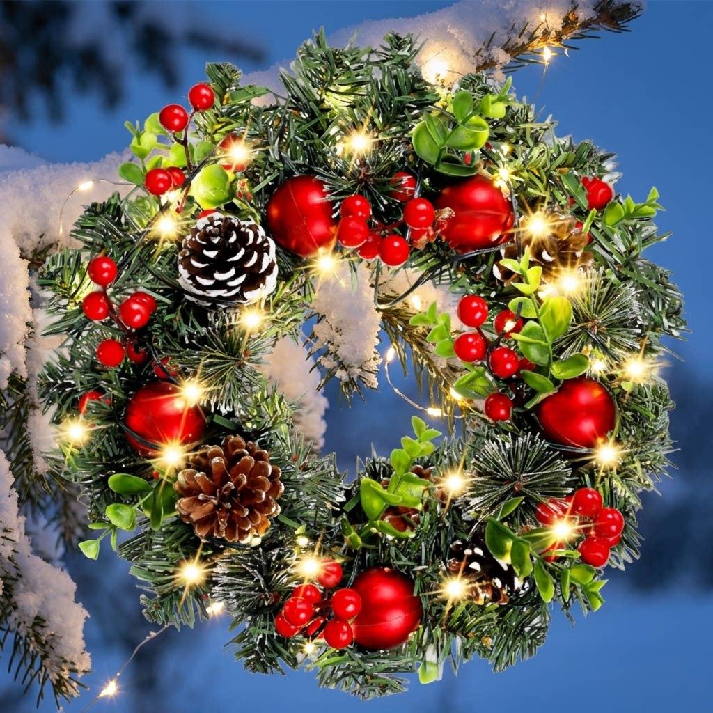 Christmas Wreath Decoration Pine Needles, Pinecones, Red Berries Door Hanging Holiday Atmosphere Decorative Accent