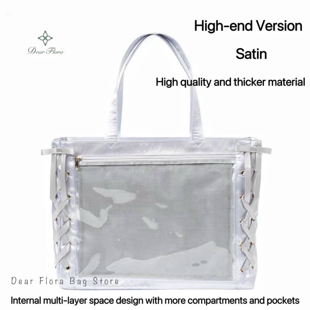 Japanese Sweet Women Ribbon Ita Bag Fashion Large Capacity Tote Bag Aesthetic Shoulder Bag Cute Lolita Girl Transparent Handbags