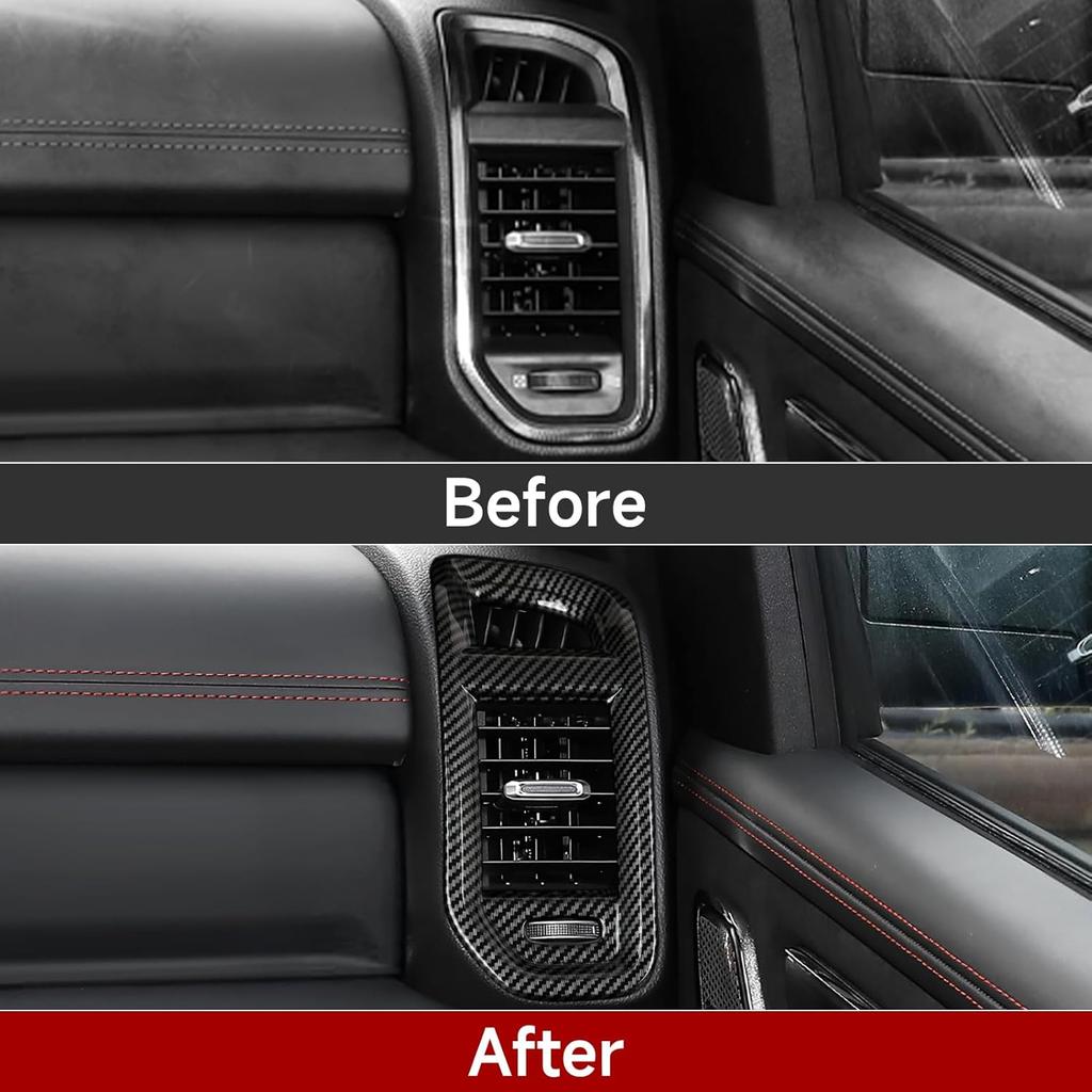 Car Air Vent Outlet Decals For -2025 Dodge Ram 1500 2500 3500 Accessories Carbon Fiber Stickers, Black