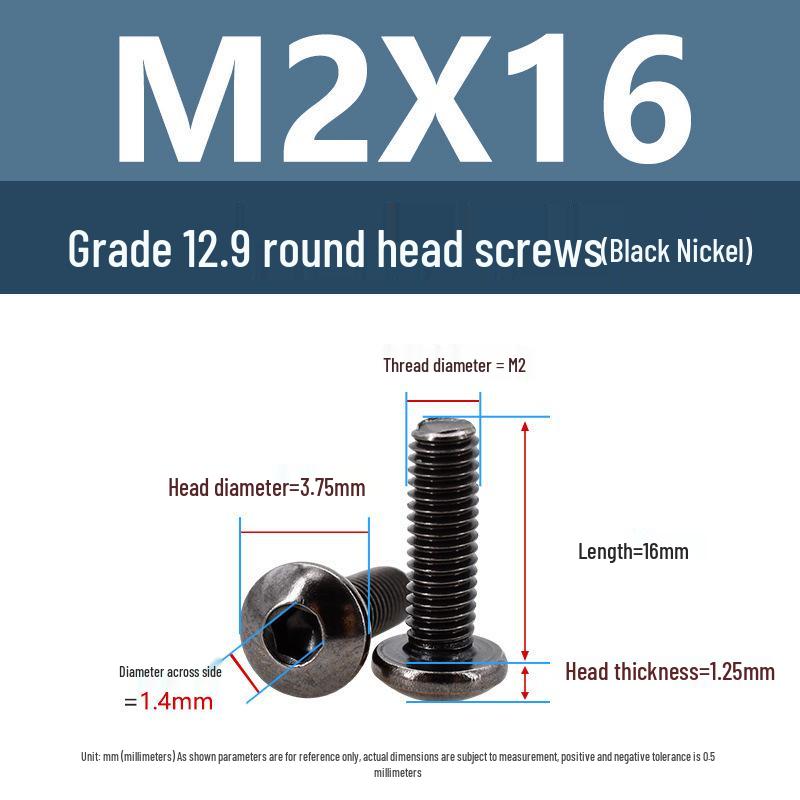 Yigu 12.9 High-Strength Black Nickel Hex Socket Machine Pan Head Screws M2/M2.5