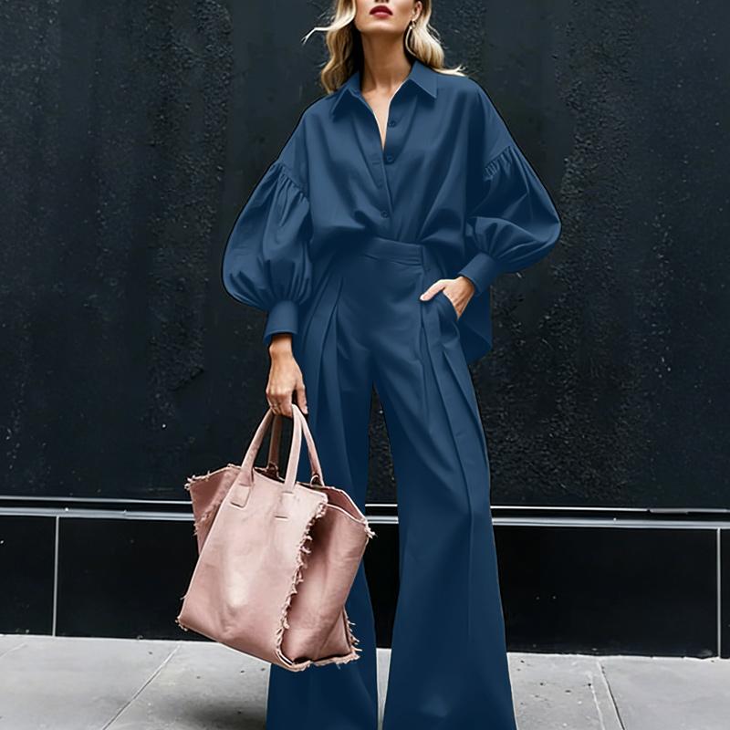 ZANZEA Women Elegant Long Sleeve Blouse and Trousers Casual Two Piece Suit Sets
