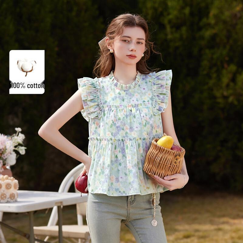Bailuyu Women s Floral Flutter Sleeve Blouse XL