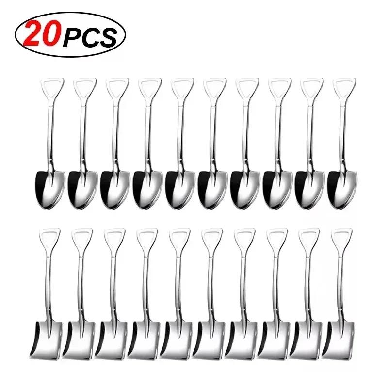 Creative Silver Shovel Spoons Stainless Steel Coffee Fruit Watermelon Ice Cream Dessert Scoops Spoon Teaspoon Kitchen Tableware
