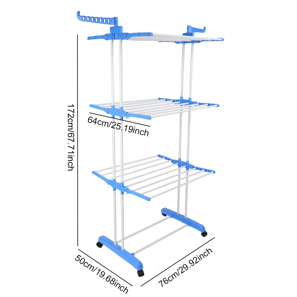 4 Tier Folding Drying Rack Clothing Clothes Horses Rack W/ 4 Drying Poles and Two Side Wings Stainless Steel Laundry Drying Rack