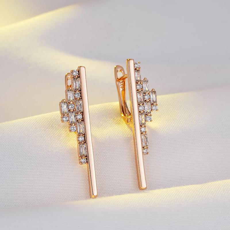 Luxury  Rose Gold Color Unique Long Dangle Earrings For Women Fashion Natural Zircon Party Fine Party Daily Jewelry