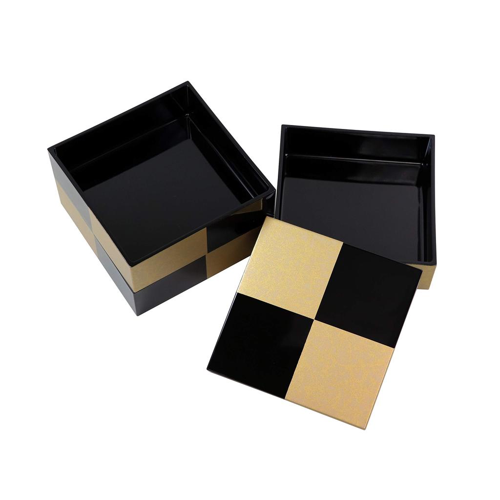 Osaka Choseido Checkered Gold 12cm Black Yamanaka Lacquer Box with Original Cooler Bag and Bonus Perfect for Sports New Eve and 3-Tiered Included.