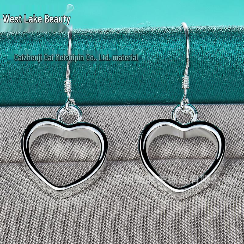 Silver Hollow Heart-Shaped Earrings for Women by West Lake Jewelry
