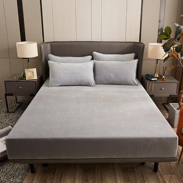 5 Different Sizes Fitted Sheet Solid Color Flannel Elastic Band Fitted Sheet Mattress Protector Cover Velvet Bedspread Bedding