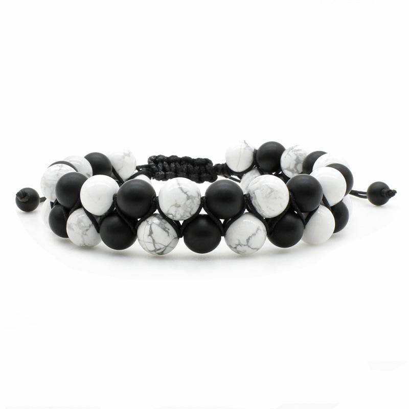 European-American Natural Stone & Turquoise Double Row Lava Beaded Bracelet
