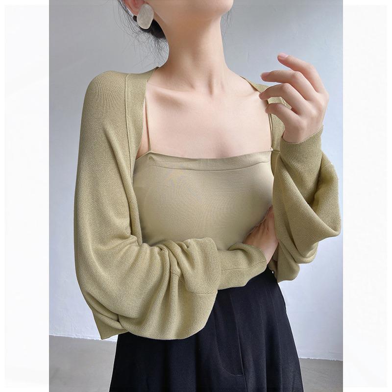 Dámský francouzský zkrácený kardigan z ledového hedvábí, šál na ochranu před sluncem, svrchní oblečení na jaro/podzim, 2024