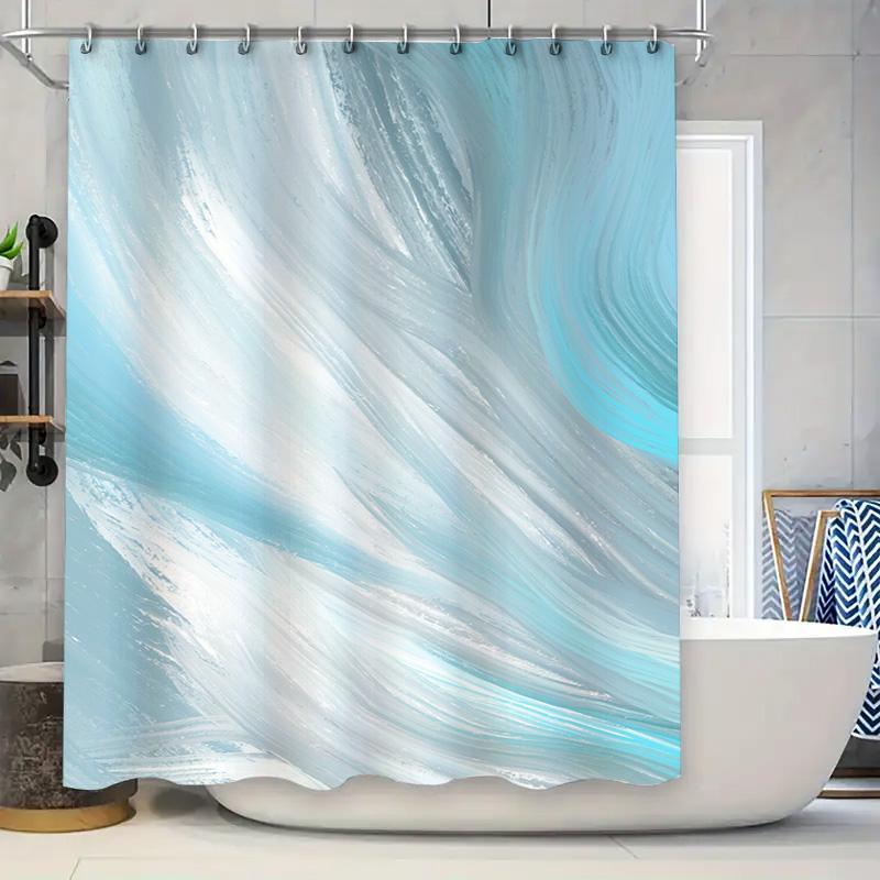 

Modern Blue White Shower Curtain Set Wave Print Bathroom Decor For Home Decoration W60H190(CM)-1 Pcs