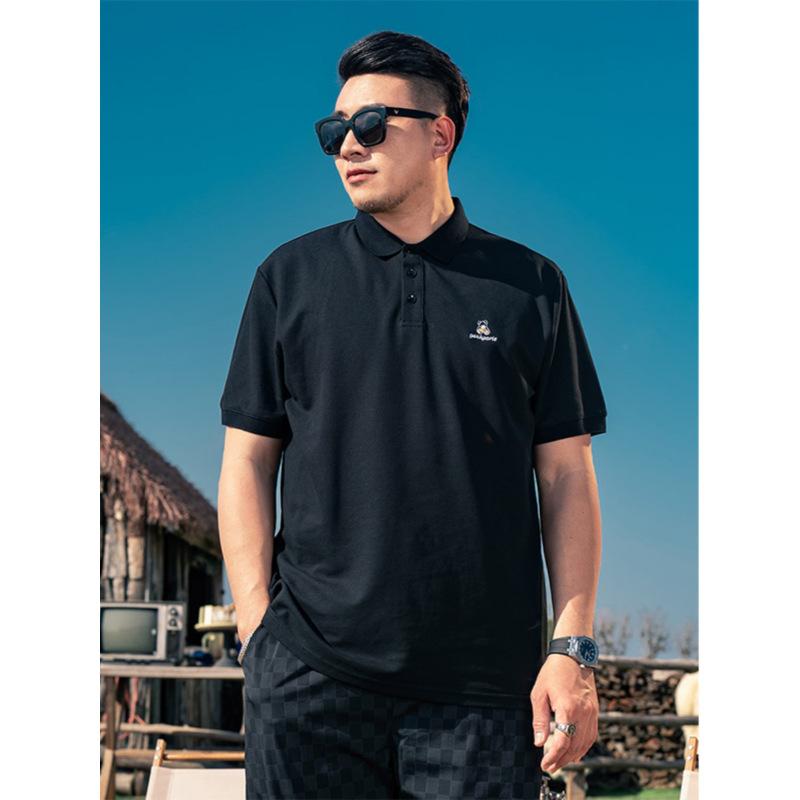 Vintage Embroidery Moisture Wicking Soft High Quality Breathable Men's Loose Polo Shirt--Wrinkle Resistant Casual Athletic Short Sleeve Neck Shirt