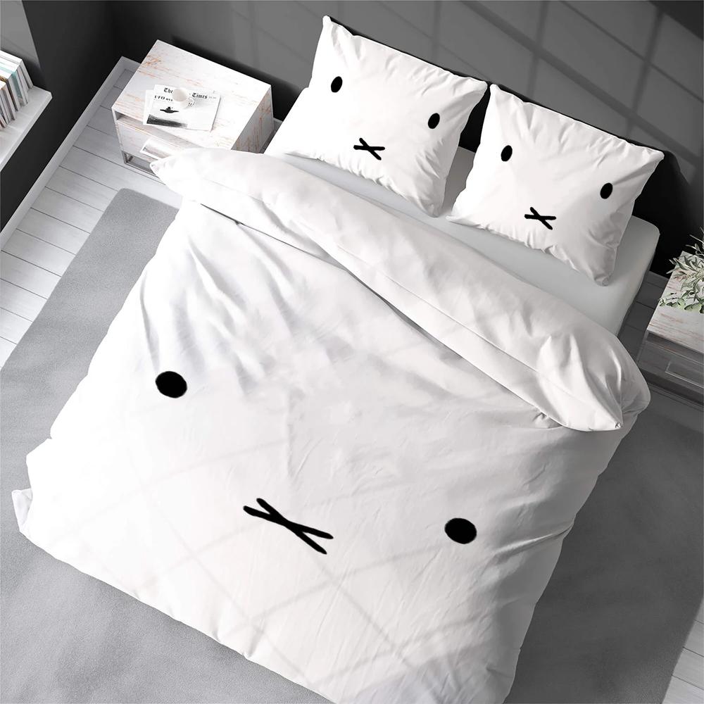 M-Miffy Kawaii Duvet Cover Set Home Style Bedding Soft Laundry Cotton Bed 3 Piece Set Student Dormitory Gift