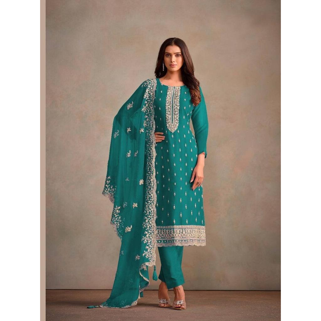 Pákistánský návrhář Indický Salwar Kameez Těžká organza Bollywoodský Salwar oblek v1004